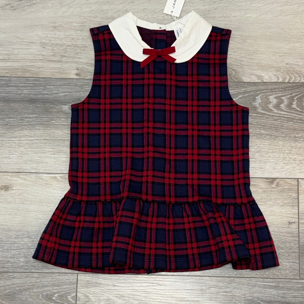 Janie and Jack Red and Blue Plaid Top with White Collar